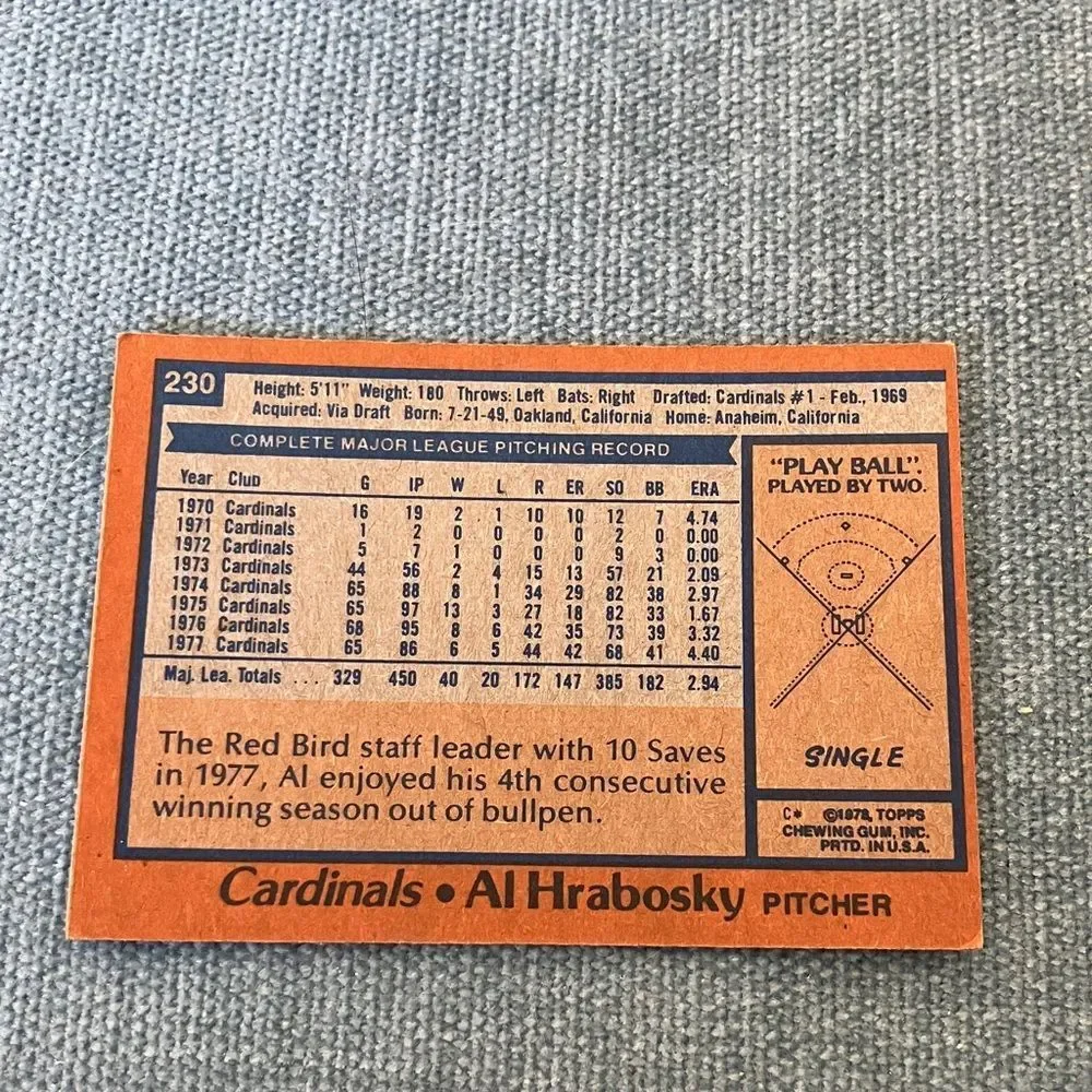 1978 Topps St. Louis Cardinals Baseball Card Trading Card